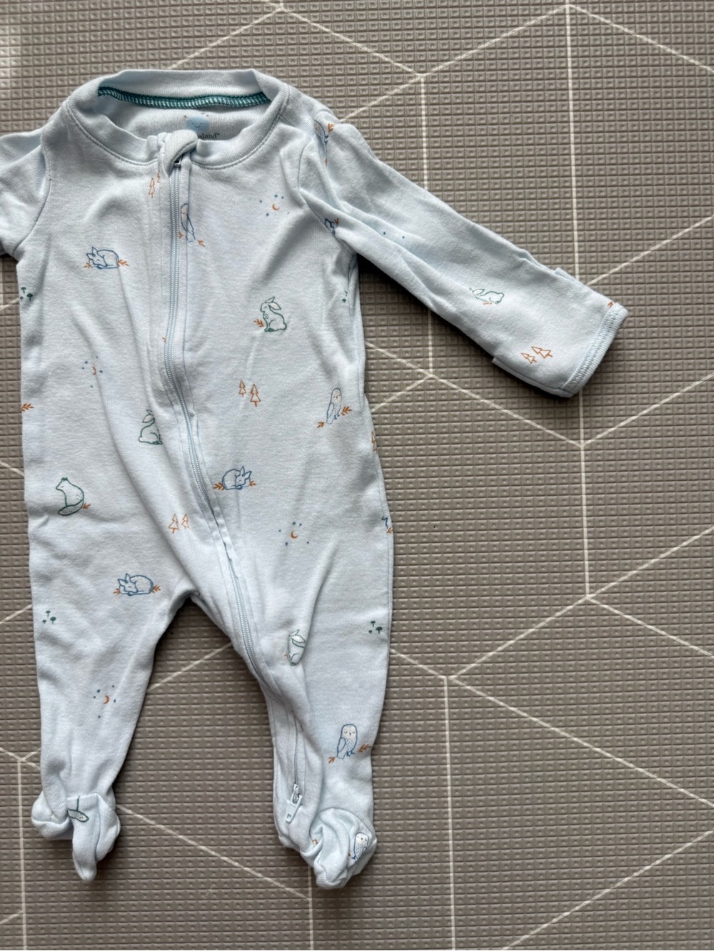 cloud island|Baby neutral Light Blue Footed One-Piece with Tiny bunny Print•0-3M